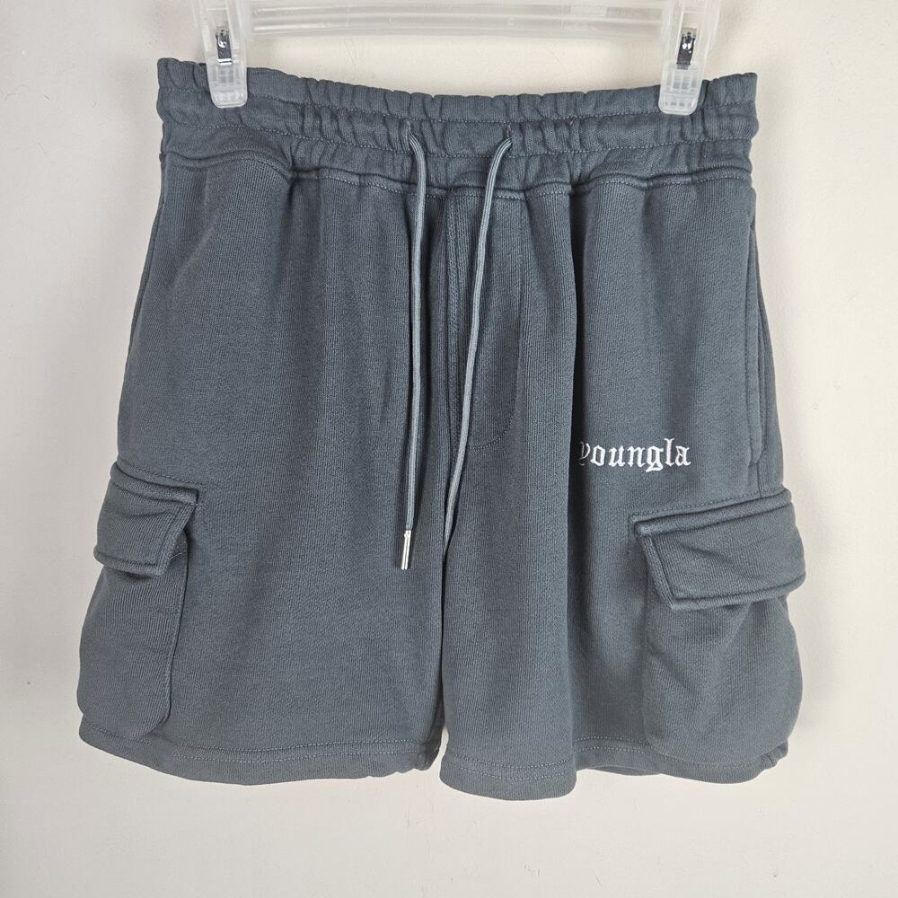 YoungLA Cargo Sweat Shorts Men Small Gray Gym Streetwear Tactical Pockets Cotton